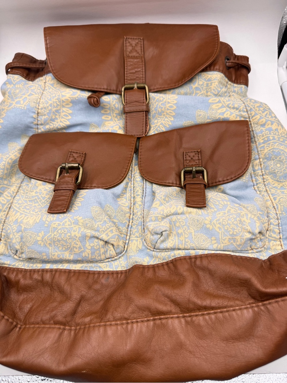 T-Shirt & Jeans Boho Backpack - Blue & Yellow Mandala Print
